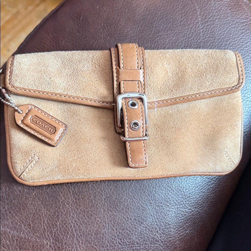 VINTAGE Coach Tan Suede Clutch with Buckle